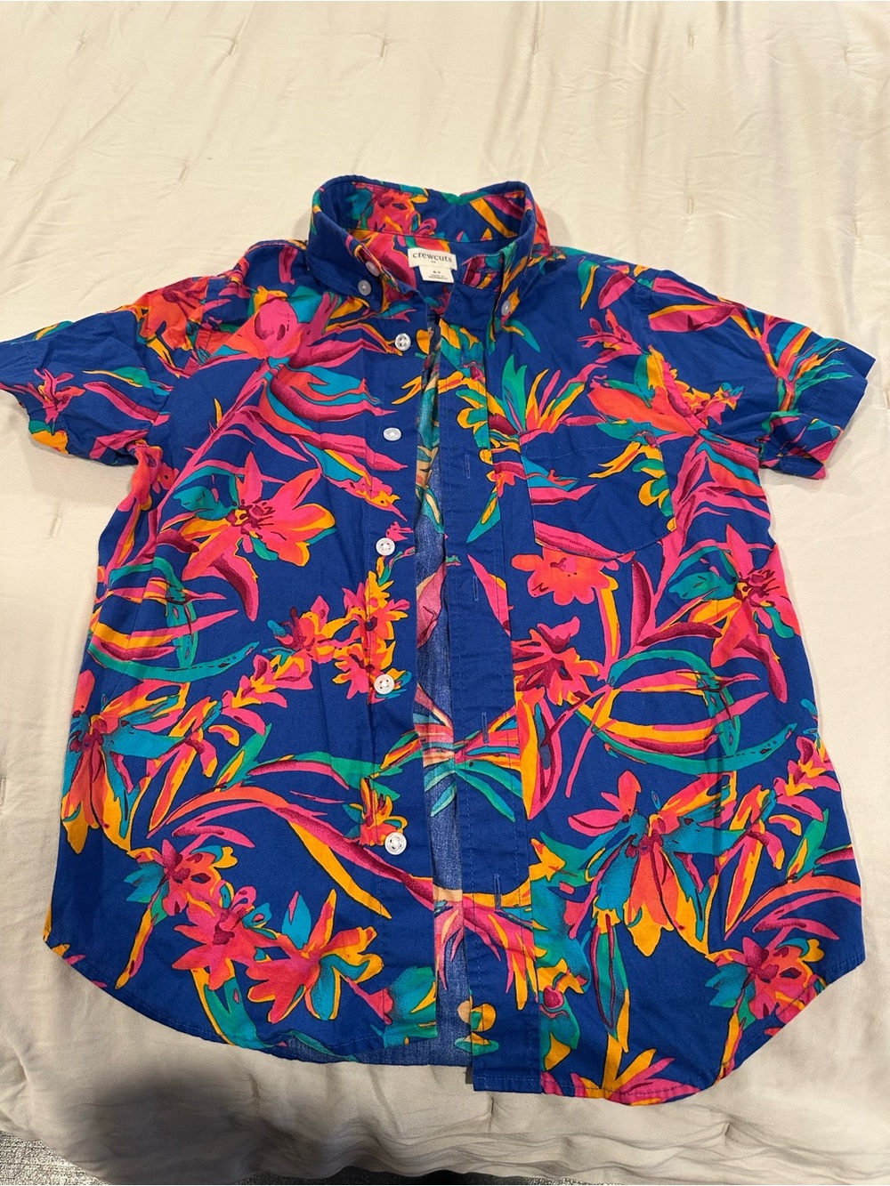 Crewcuts Tropical Floral Button-Down Shirt - Blue/Pink/Yellow